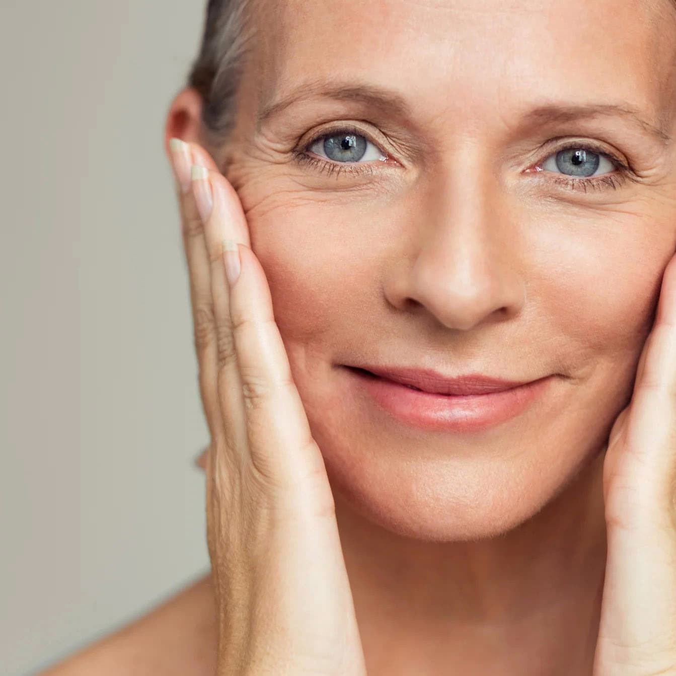 Ageing skin on the face of a middle-aged woman