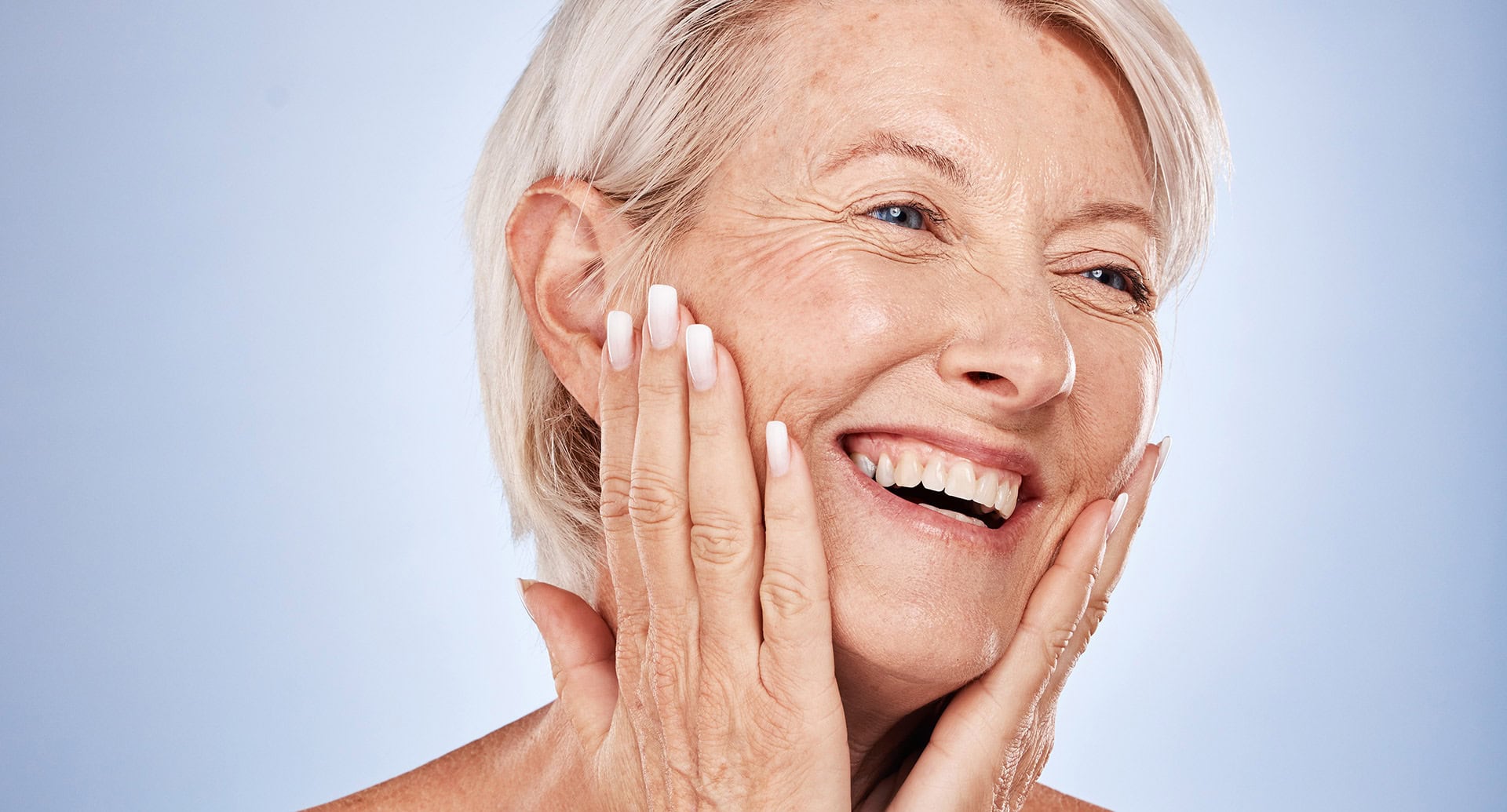 A portrait photo of a mature lady to illustrate ageing cheek rejuvenation